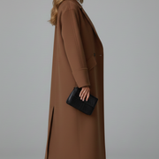 Women’s Long Coat with Notched Lapel and Button Front