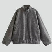 Women’s Oversized Jacket with Ribbed Collar and Zip Closure