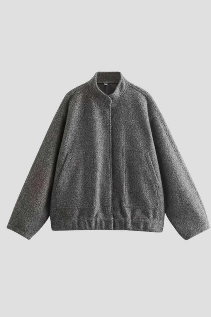 Women’s Oversized Jacket with Ribbed Collar and Zip Closure
