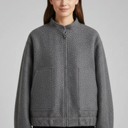 Women’s Oversized Jacket with Ribbed Collar and Zip Closure