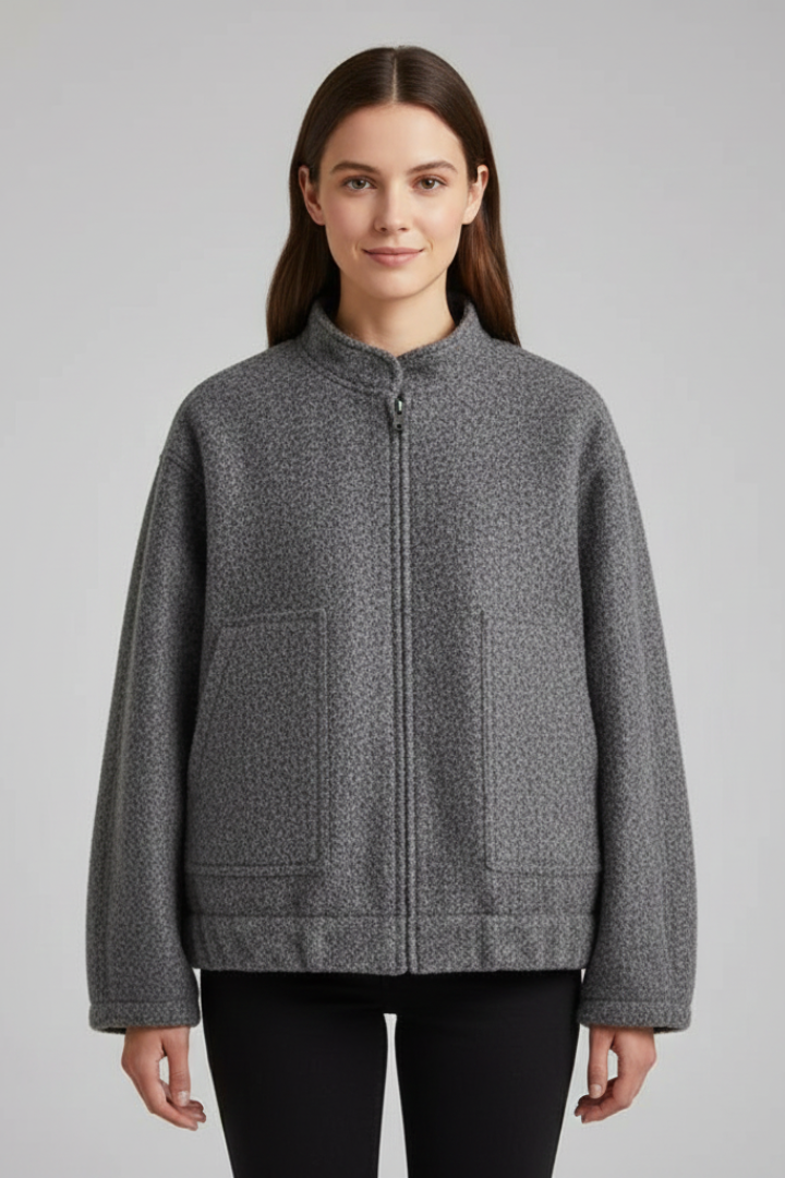 Women’s Oversized Jacket with Ribbed Collar and Zip Closure