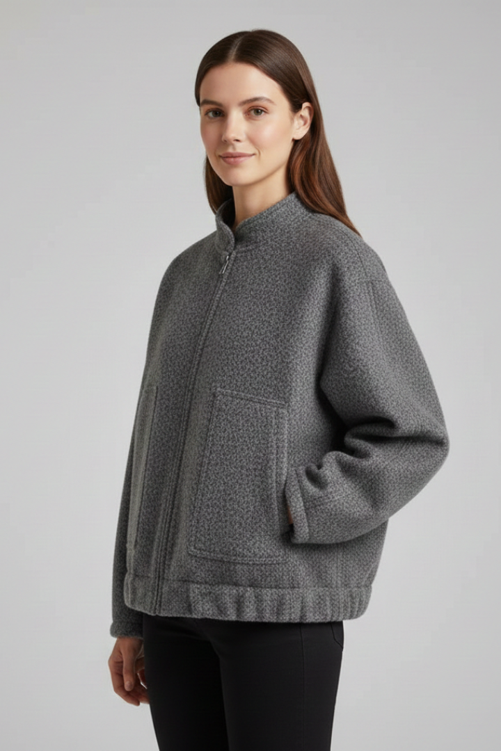 Women’s Oversized Jacket with Ribbed Collar and Zip Closure