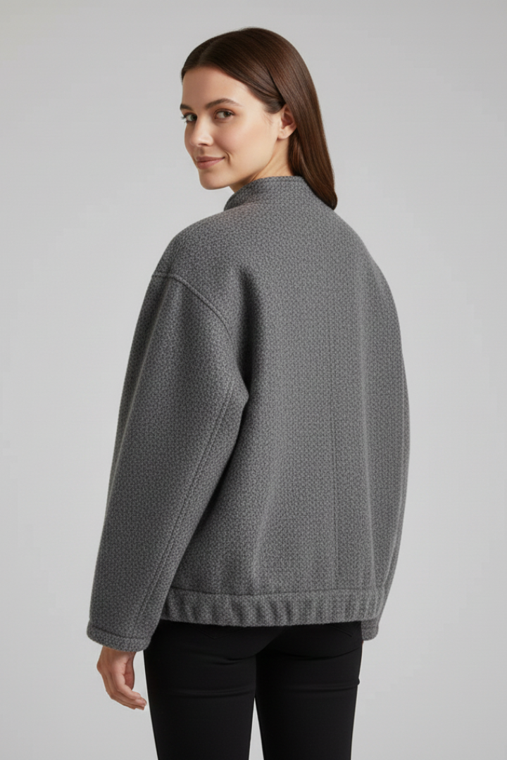 Women’s Oversized Jacket with Ribbed Collar and Zip Closure