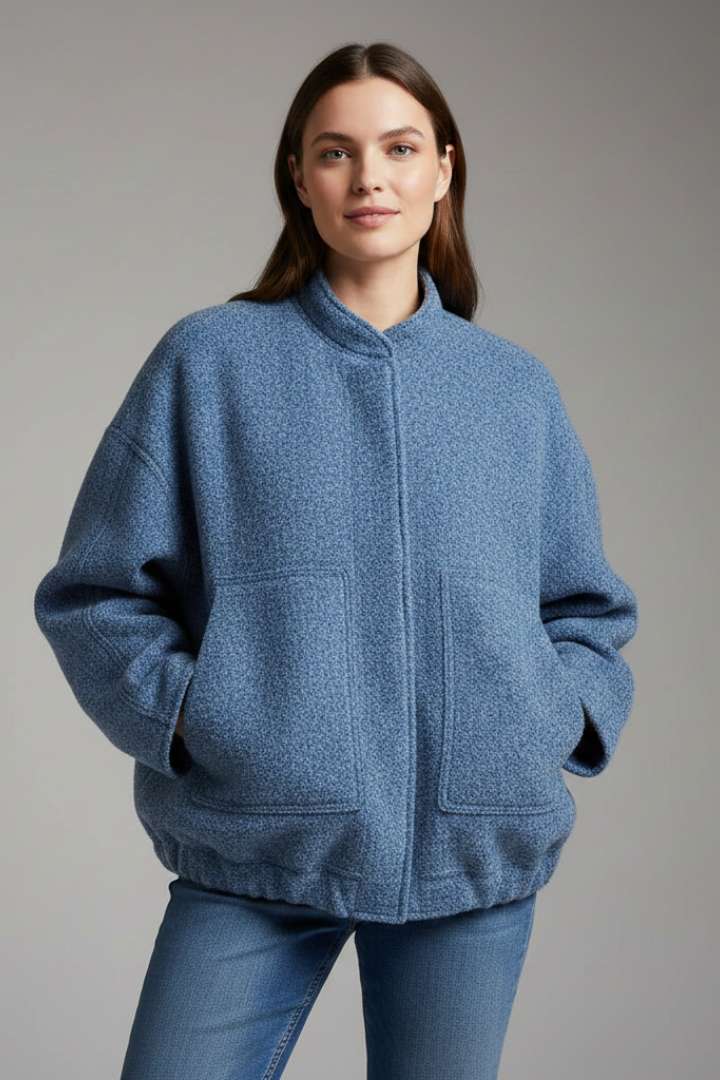 Women’s Oversized Jacket with Ribbed Collar and Zip Closure