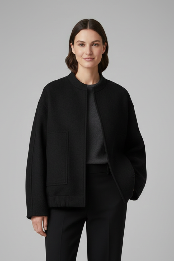 Women’s Oversized Jacket with Ribbed Collar and Zip Closure