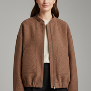 Women’s Oversized Jacket with Ribbed Collar and Zip Closure