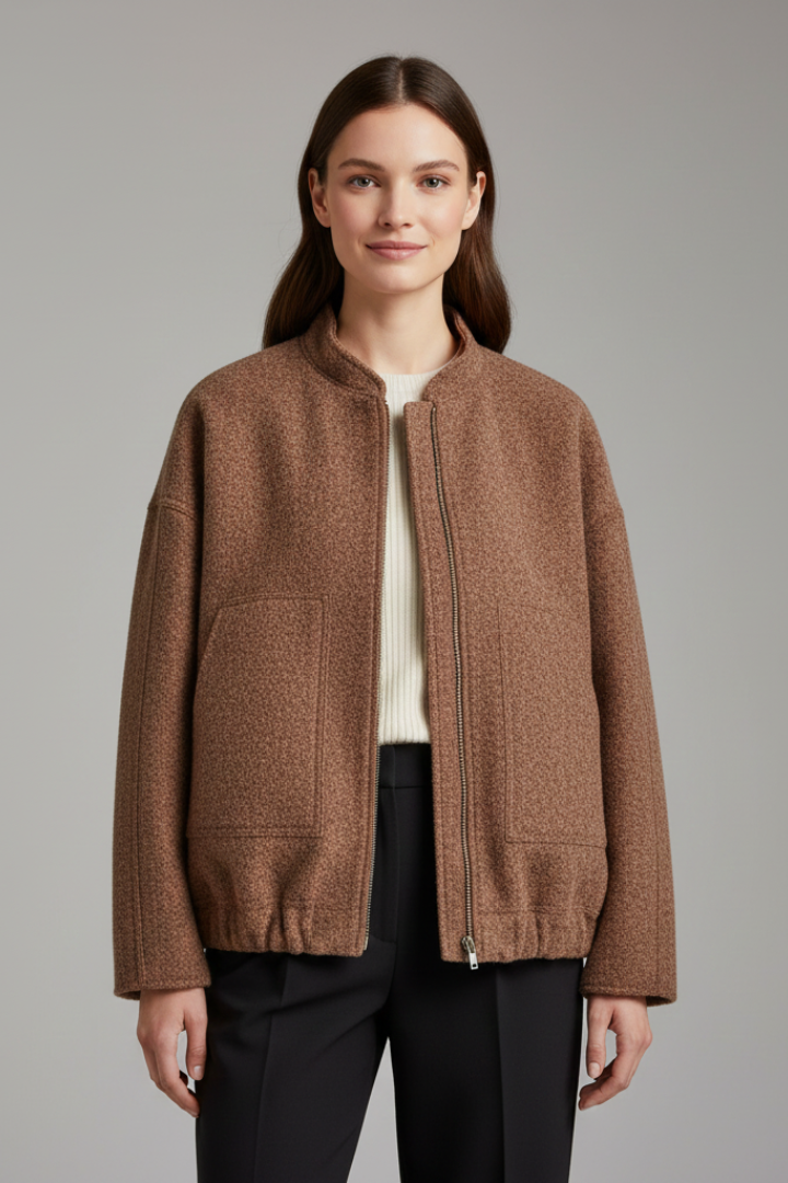 Women’s Oversized Jacket with Ribbed Collar and Zip Closure