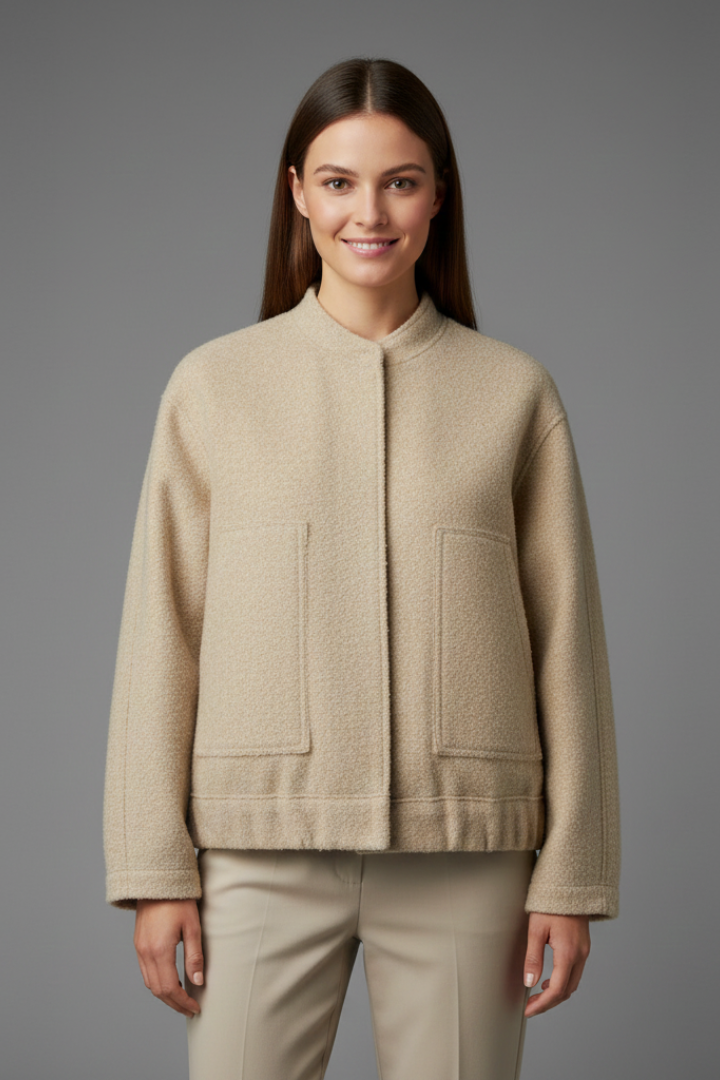Women’s Oversized Jacket with Ribbed Collar and Zip Closure