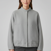 Women’s Oversized Jacket with Ribbed Collar and Zip Closure