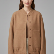 Women’s Oversized Jacket with Ribbed Collar and Zip Closure