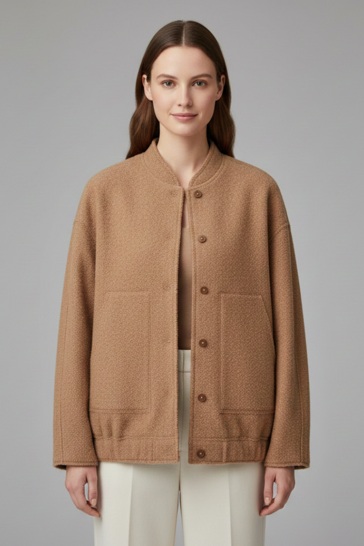 Women’s Oversized Jacket with Ribbed Collar and Zip Closure