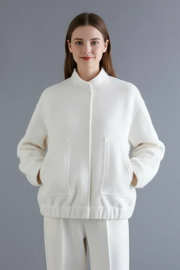 Women’s Oversized Jacket with Ribbed Collar and Zip Closure