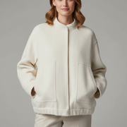 Women’s Oversized Jacket with Ribbed Collar and Zip Closure