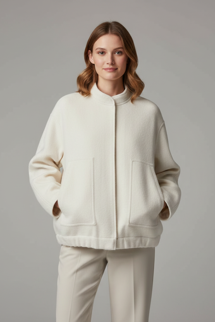Women’s Oversized Jacket with Ribbed Collar and Zip Closure