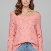 Women’s Oversized Sweater with Long Sleeves and Ribbed Cuffs
