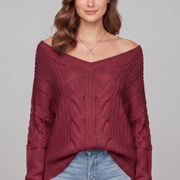 Women’s Oversized Sweater with Long Sleeves and Ribbed Cuffs