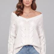 Women’s Oversized Sweater with Long Sleeves and Ribbed Cuffs