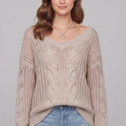 Women’s Oversized Sweater with Long Sleeves and Ribbed Cuffs