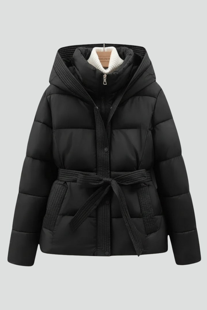 Women’s Quilted Jacket with Hood and Belt