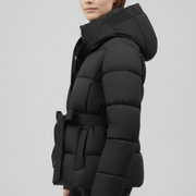 Women’s Quilted Jacket with Hood and Belt