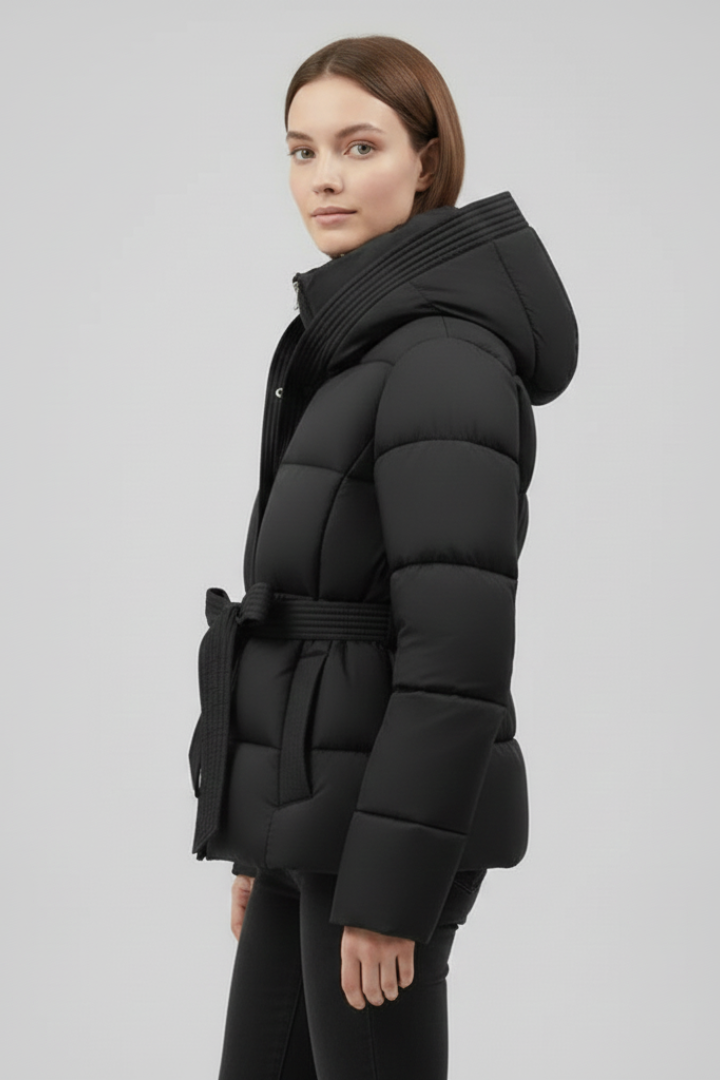 Women’s Quilted Jacket with Hood and Belt