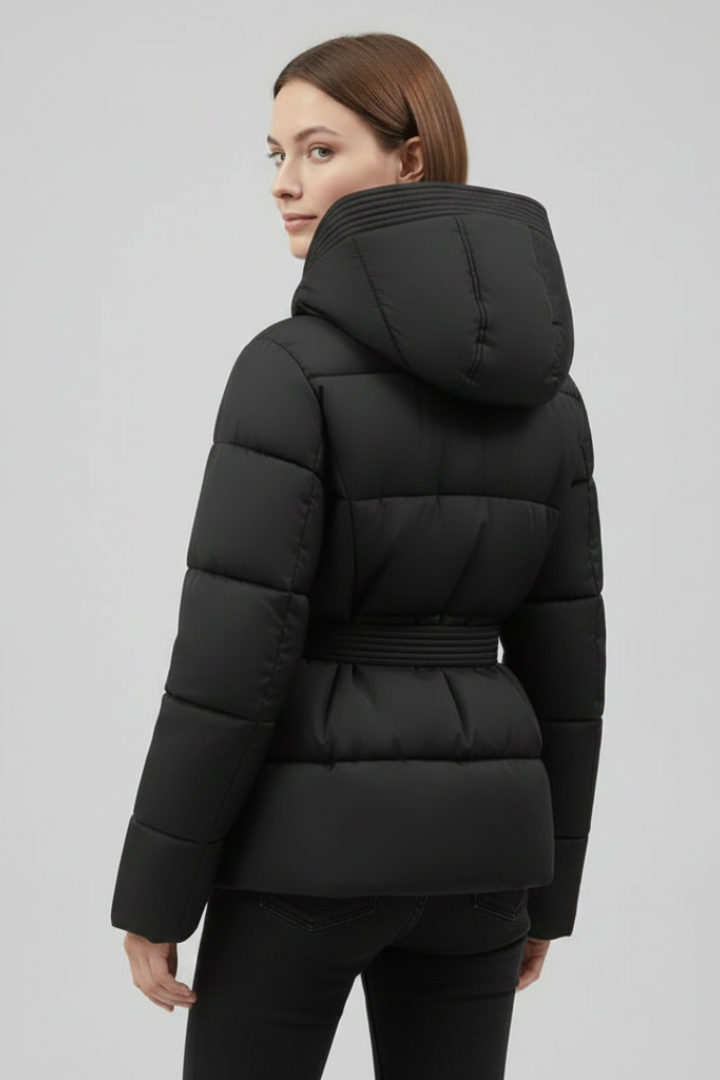 Women’s Quilted Jacket with Hood and Belt