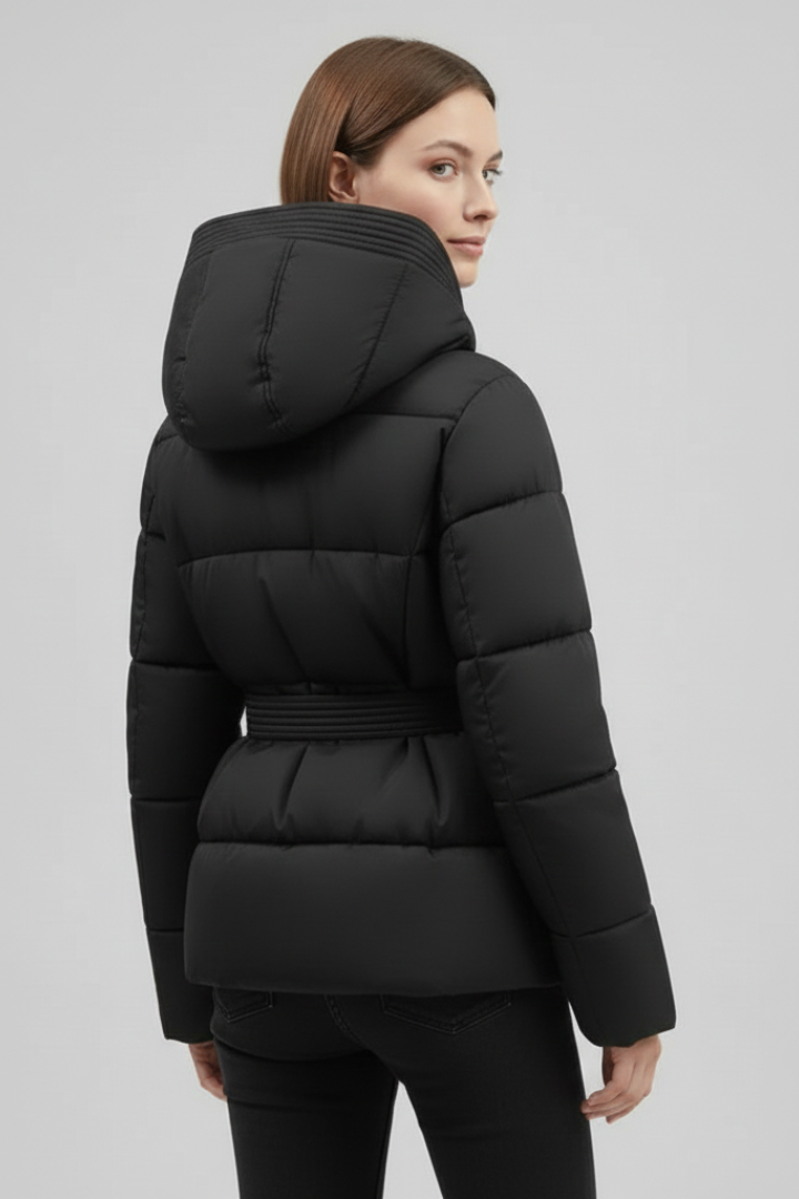 Women’s Quilted Jacket with Hood and Belt