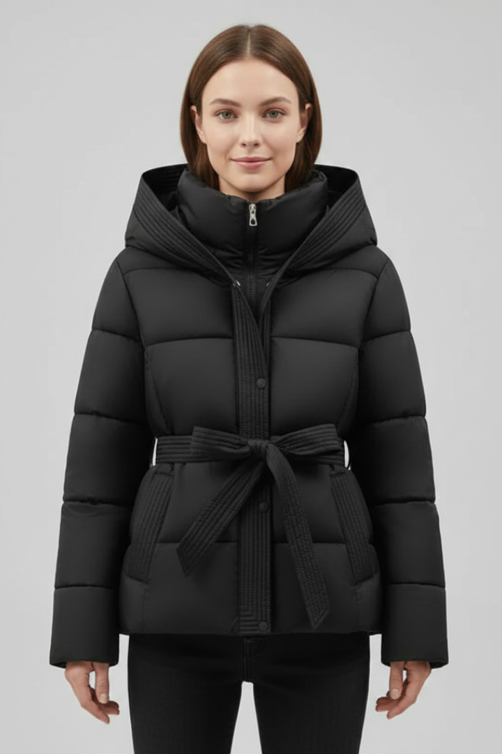Women’s Quilted Jacket with Hood and Belt