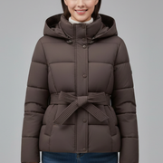 Women’s Quilted Jacket with Hood and Belt