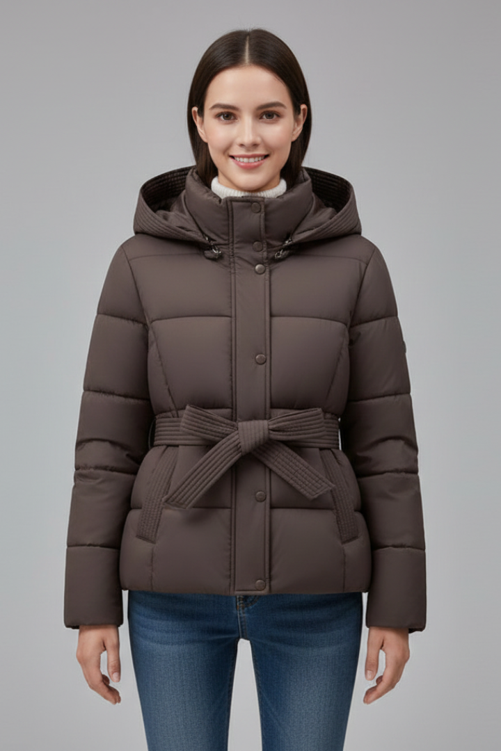 Women’s Quilted Jacket with Hood and Belt