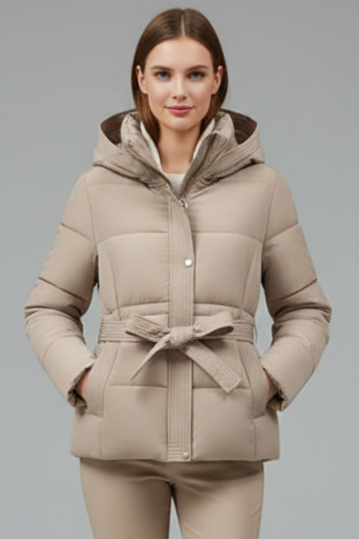 Women’s Quilted Jacket with Hood and Belt