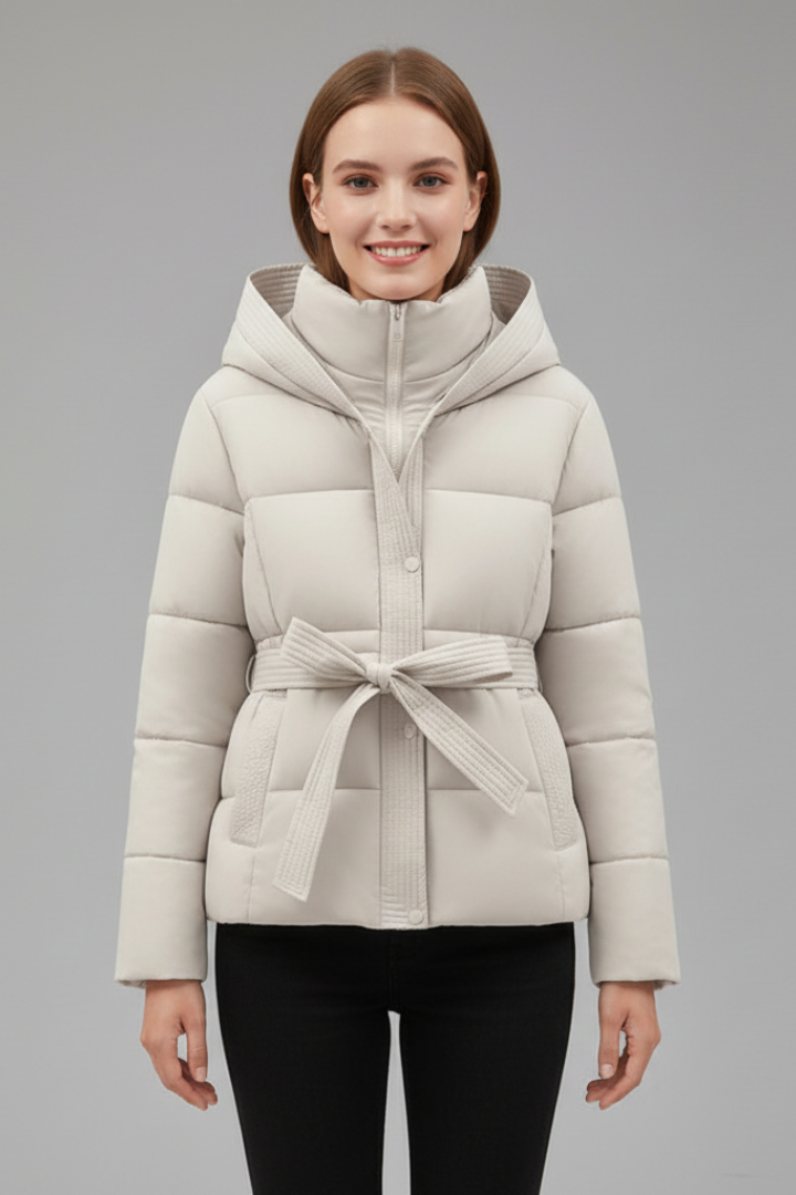 Women’s Quilted Jacket with Hood and Belt