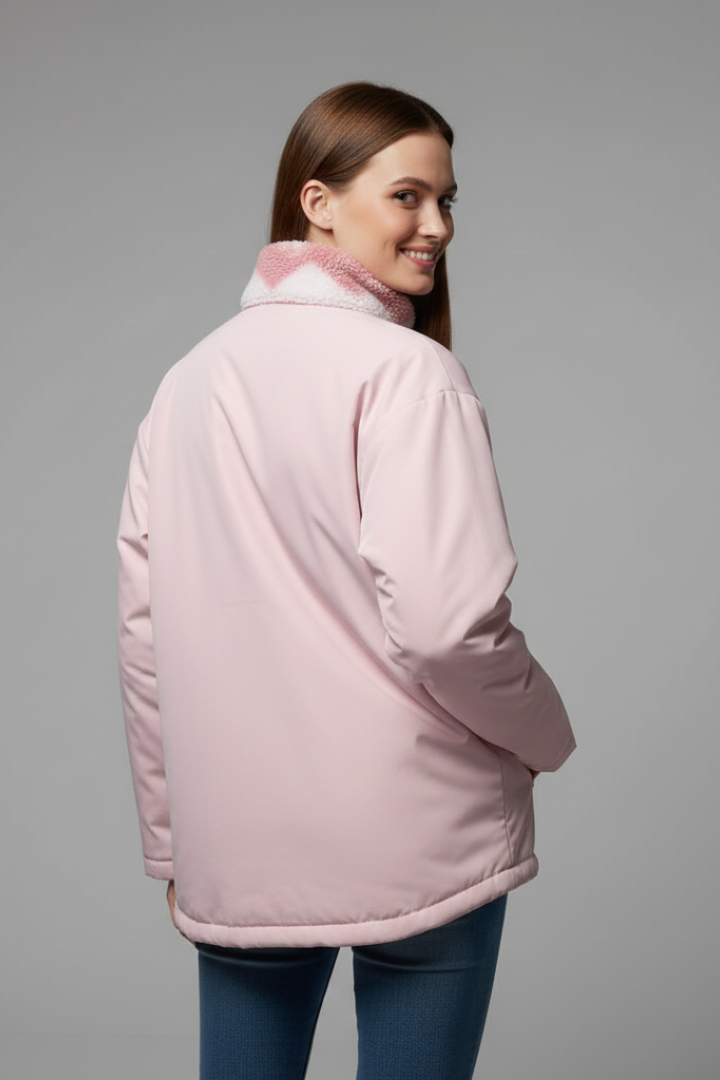 Women’s Reversible Coat with Heart Pattern and Hood