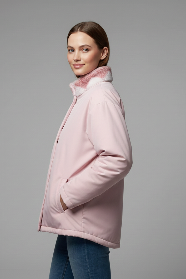 Women’s Reversible Coat with Heart Pattern and Hood