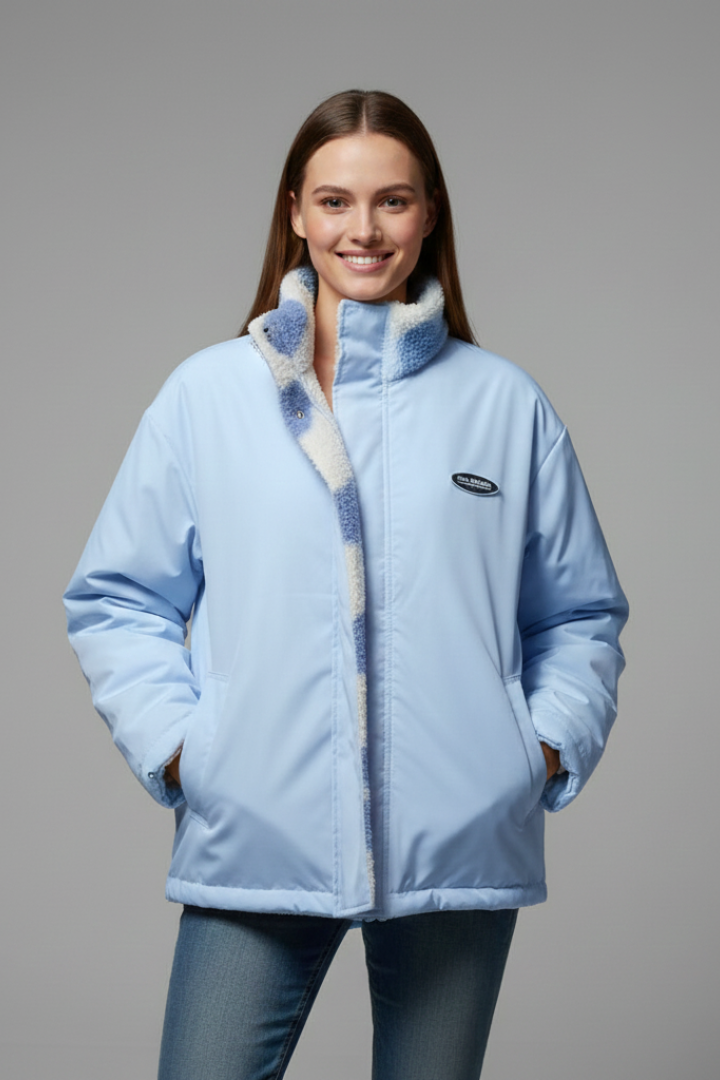Women’s Reversible Coat with Heart Pattern and Hood