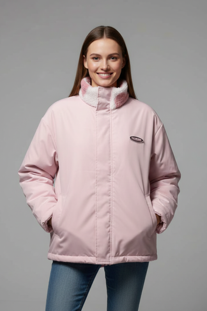 Women’s Reversible Coat with Heart Pattern and Hood