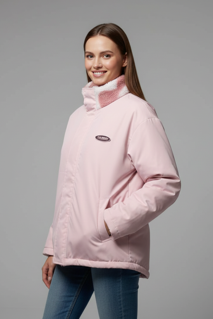 Women’s Reversible Coat with Heart Pattern and Hood