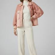 Women’s Short Jacket with Puff Sleeves and Frayed Hem