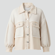 Women’s Short Jacket with Puff Sleeves and Frayed Hem