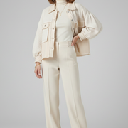 Women’s Short Jacket with Puff Sleeves and Frayed Hem