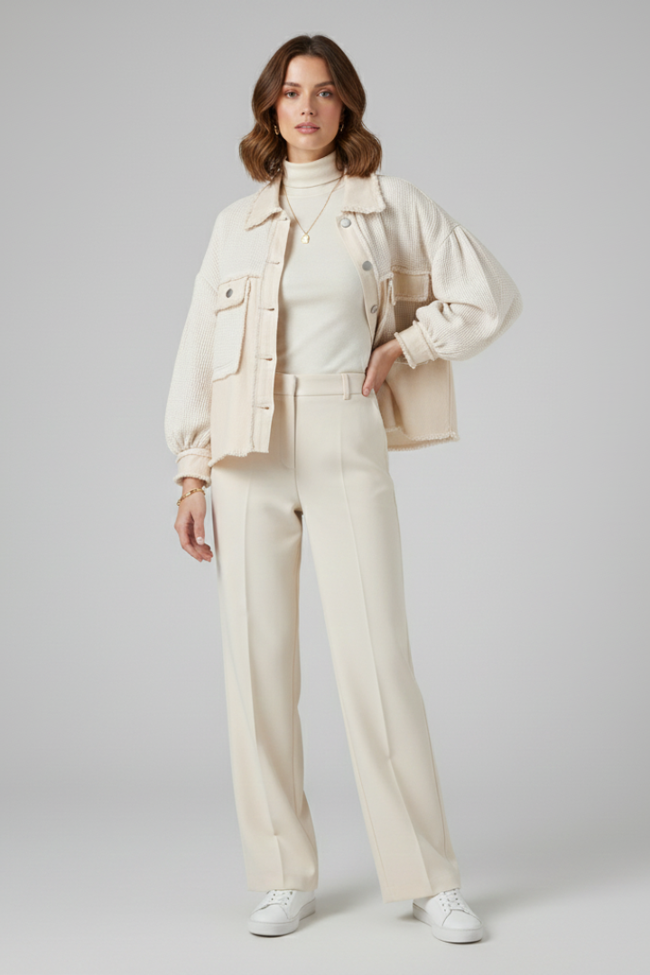 Women’s Short Jacket with Puff Sleeves and Frayed Hem