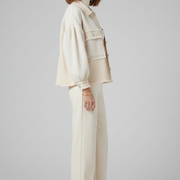 Women’s Short Jacket with Puff Sleeves and Frayed Hem