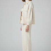 Women’s Short Jacket with Puff Sleeves and Frayed Hem