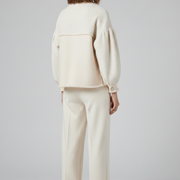 Women’s Short Jacket with Puff Sleeves and Frayed Hem