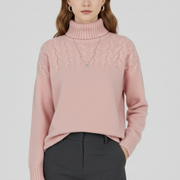 Women’s Sweater with Turtleneck and Textured Cable Pattern