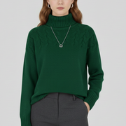 Women’s Sweater with Turtleneck and Textured Cable Pattern