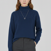 Women’s Sweater with Turtleneck and Textured Cable Pattern