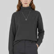 Women’s Sweater with Turtleneck and Textured Cable Pattern