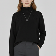 Women’s Sweater with Turtleneck and Textured Cable Pattern