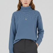 Women’s Sweater with Turtleneck and Textured Cable Pattern